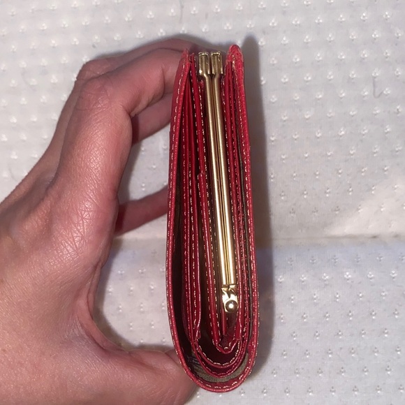 Burberry Kisslock Red Textured Wallet with Gold Accents - Picture 4 of 8